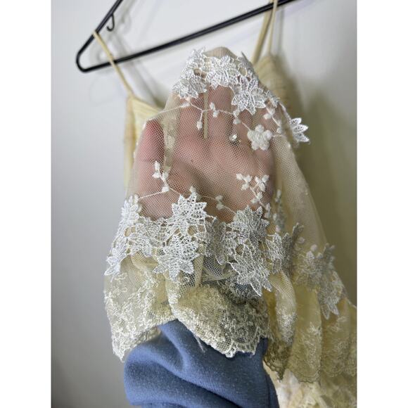 Y2K Freeway Butter Yellow Cream Double Lined Mini Babydoll Dress With White Lace - Picture 6 of 10